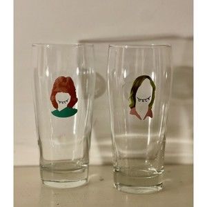 Pair Ugly Half Beer Glasses Wugu Japan Micro Brewery Rare Barware Faces Taiwan